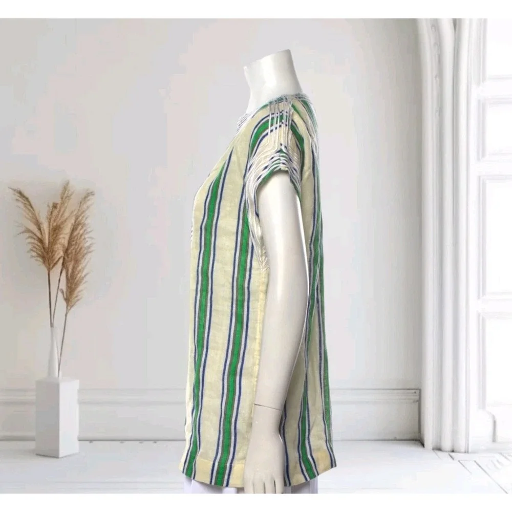 Tory Burch‎ Women's XS Blouse 100% Linen Striped Lagenlook Preppy